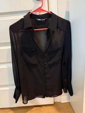 Zara Black Collared Button Blouse